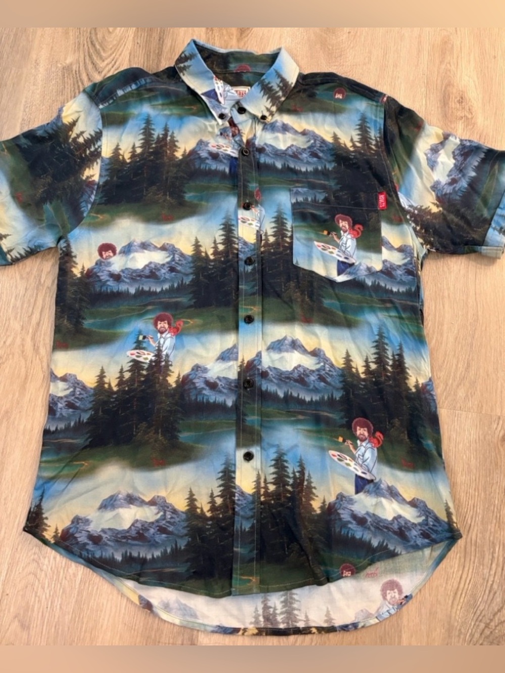 RSVLTS X BOB ROSS happy trees button up shirt  medium nature outdoors novelty